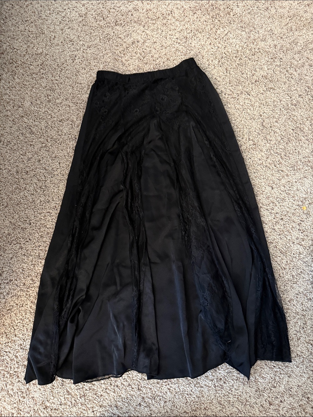 Black Women's Lace Panel Maxi Skirt